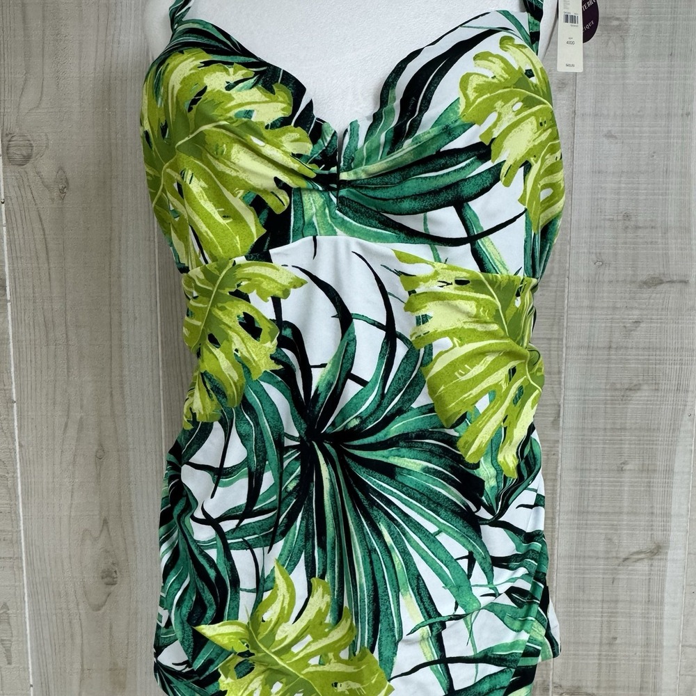 Swim By Cacique 40DD Green Palms Balconette Tankini Swimsuit Top Underwire New
